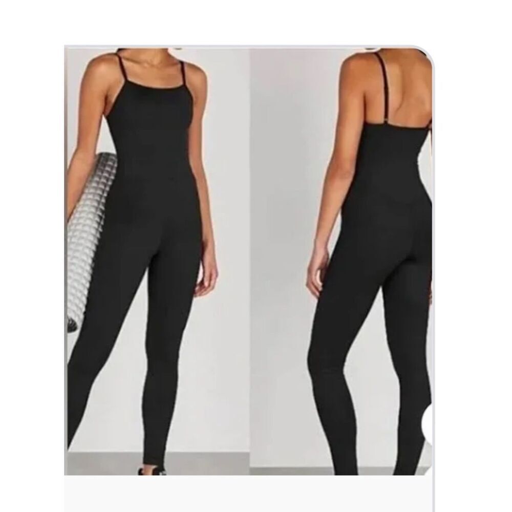 girlfriend collective Black Slim Spaghetti-Strap Jumpsuit bodysuit XXS